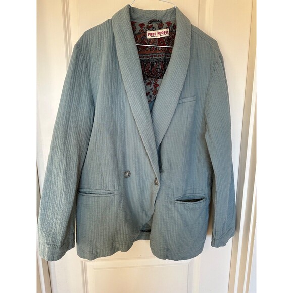 Free People Rowan Blazer Jacket Small Green One Button Textured Long Sleeve - Picture 2 of 7